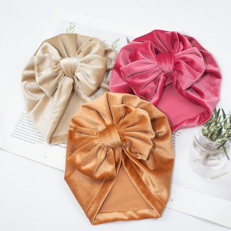 Esumun Baby Girls Hair Bow Turban Hat 6PCS Set, Top Bowknot Head Wrap Beanie India Caps for Infant Toddlers - Image 4